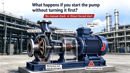 What will happen if you start the pump without turning it first?